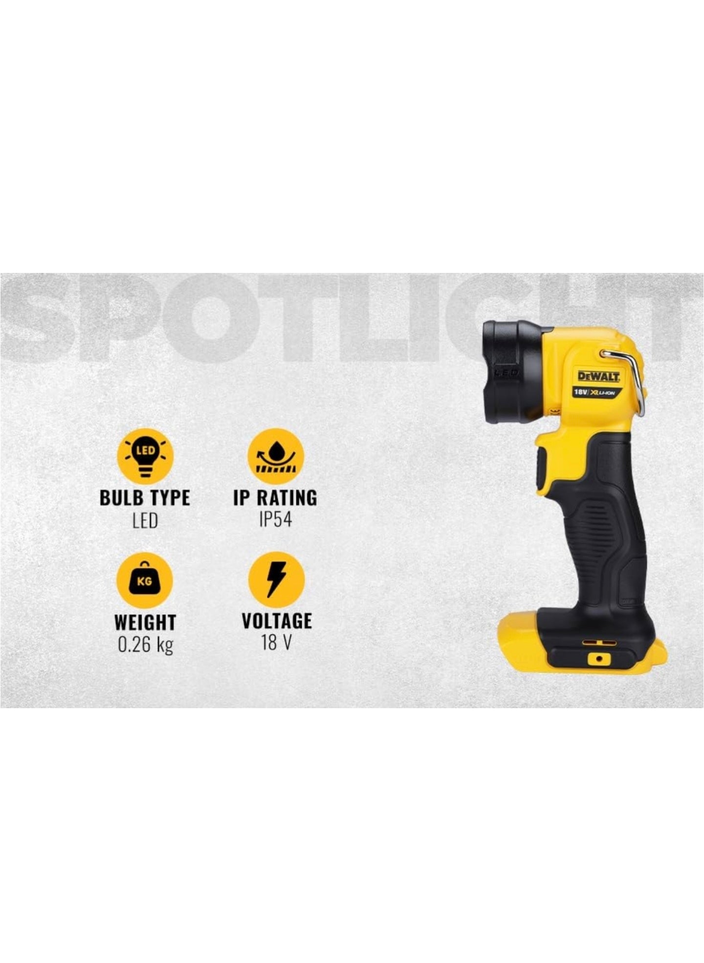 EWALT DCL040-XJ 18V XR Lithium-Ion Body Only Cordless Torch, Black/Yellow