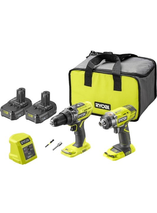 Ryobi R18PD3RID-215S 18V ONE+ Combi, Impact 2 x 1.5ah Batteries Charger Bag