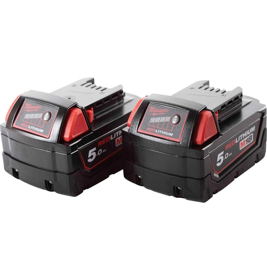 Milwaukee 2 x M18B5 Red Lithium-Ion 18V 5Ah Genuine Battery Twin Pack