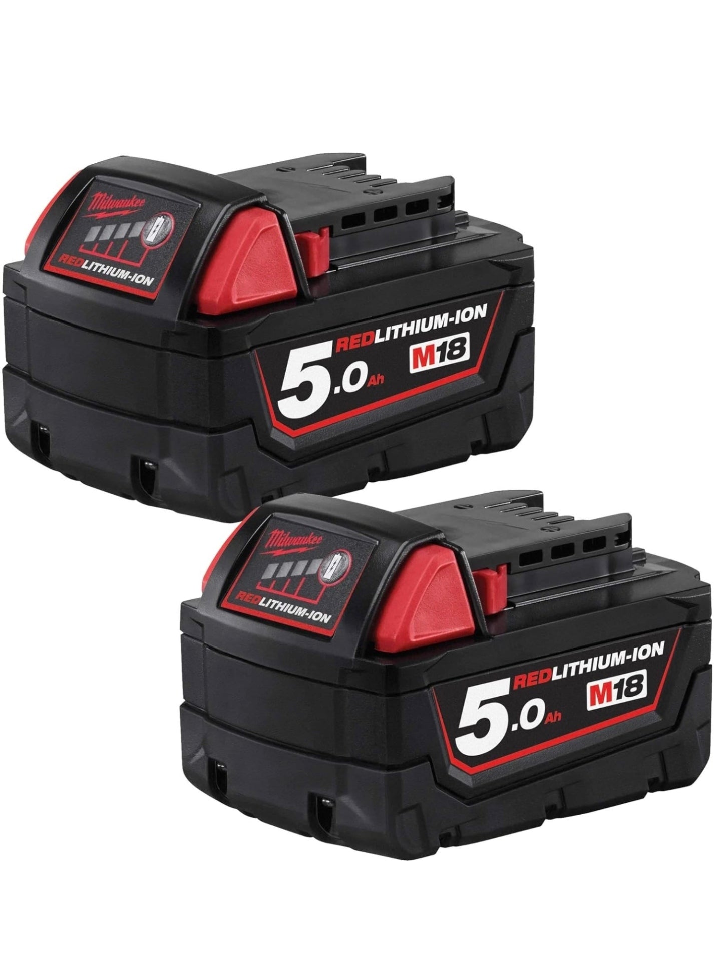 Milwaukee 2 x M18B5 Red Lithium-Ion 18V 5Ah Genuine Battery Twin Pack