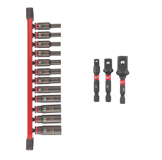 Milwaukee SHOCKWAVE 1/4" Drive Impact Socket Rail Set 12 Pieces Socket Adaptors