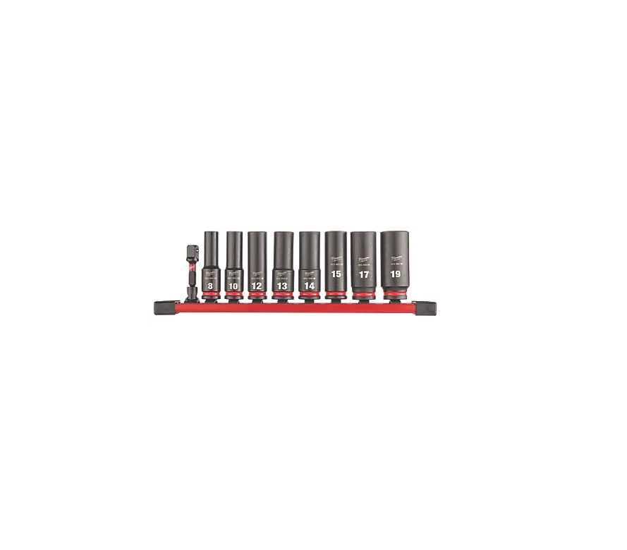 Milwaukee SHOCKWAVE 3/8" Drive Impact Deep Socket Rail Set 9 Pieces