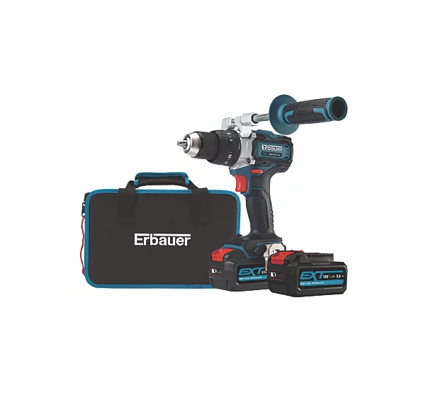 Erbauer ECDT18-Li-2 18V 2 x 5.0Ah Li-Ion EXT Brushless Cordless Combi Drill