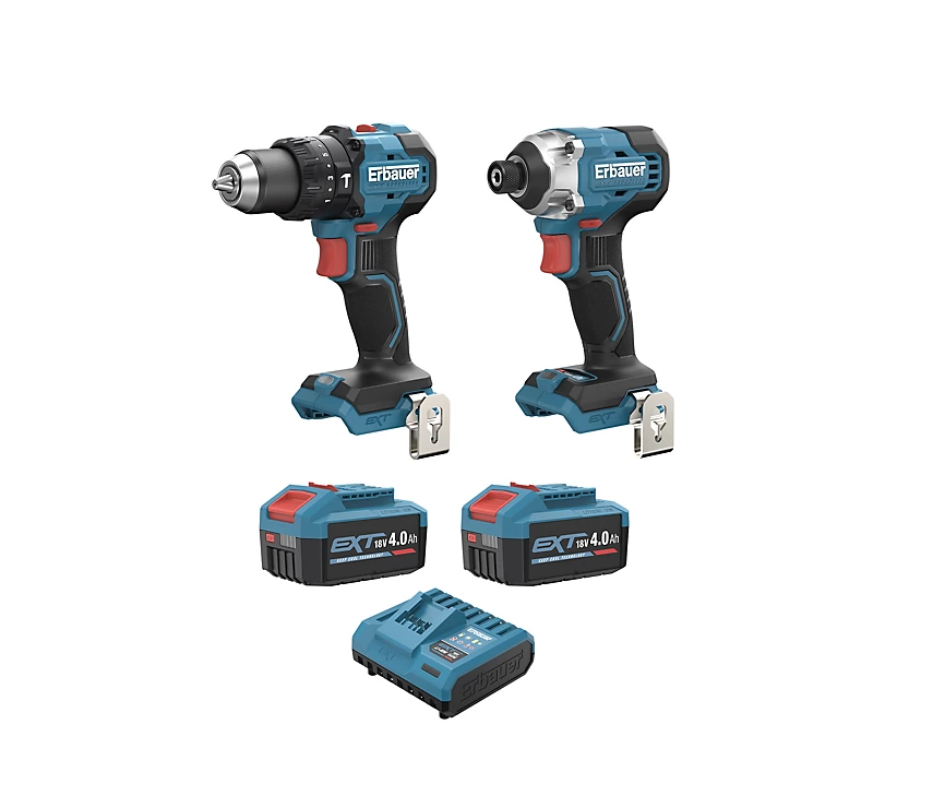 Erbauer 18V Combi drill & impact driver Cordless Brushless 2 x 4Ah Brushless V2