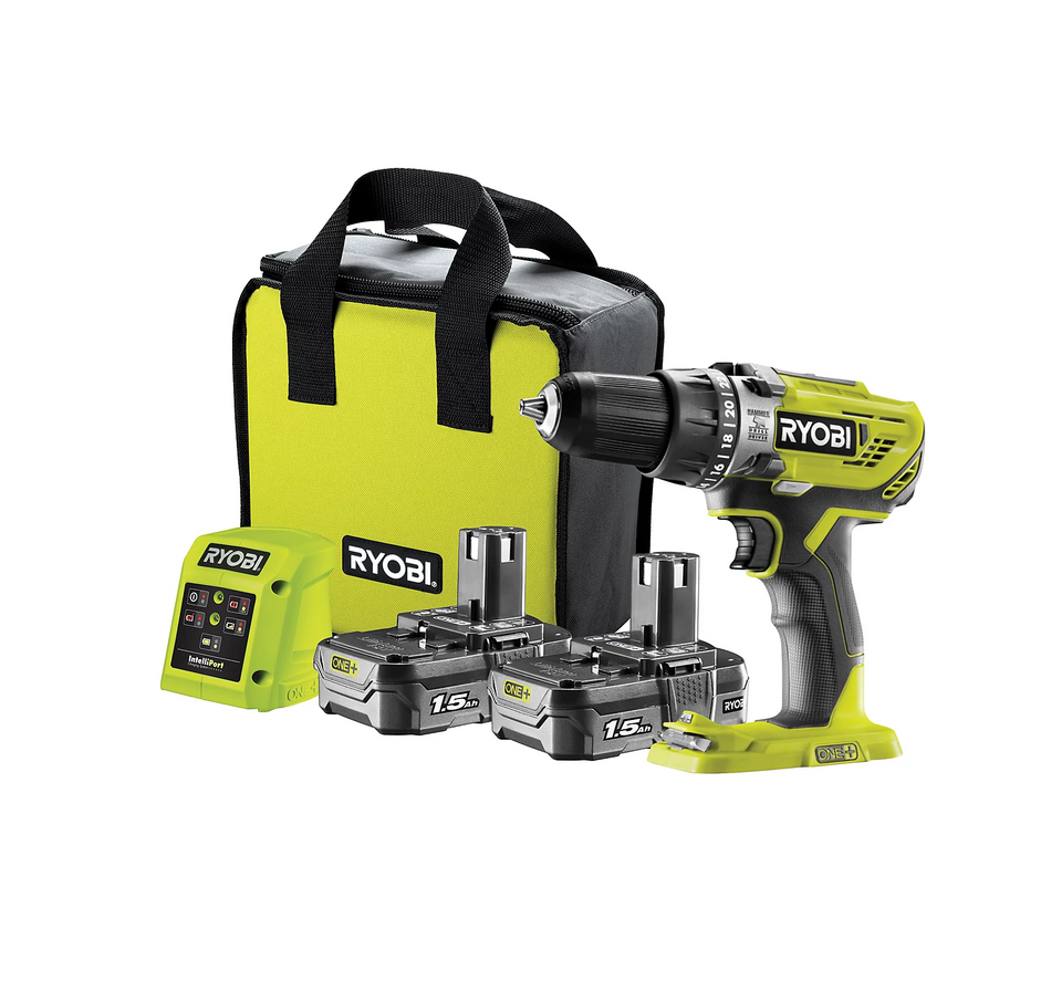 Ryobi 18V Li-ion Cordless Combi Drill  2 x 1.5Ah Charger & Bag