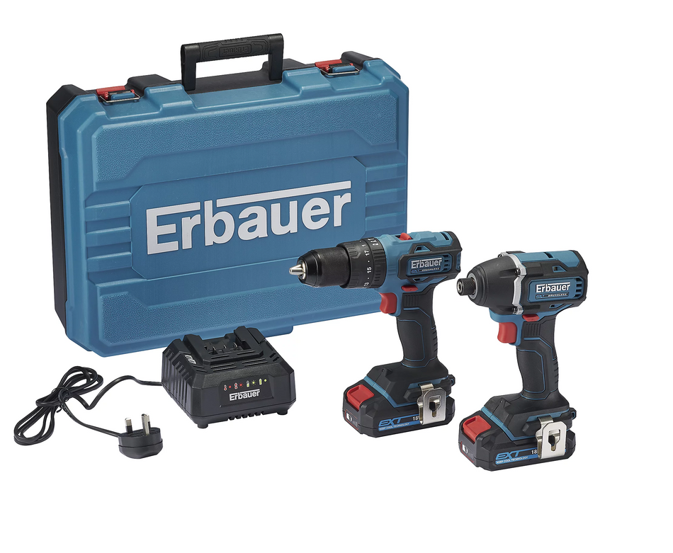 Erbauer ECD18-Li-2 / EID18-Li 18V 2 x 2.0Ah Li-Ion EXT Brushless Cordless Twin