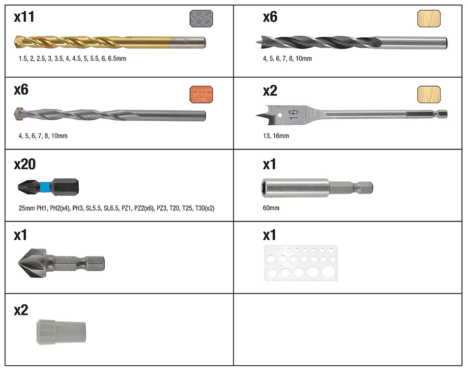 Erbauer Drill bit set 50 piece Multi-purpose Wood Metal Plastic Handy Case