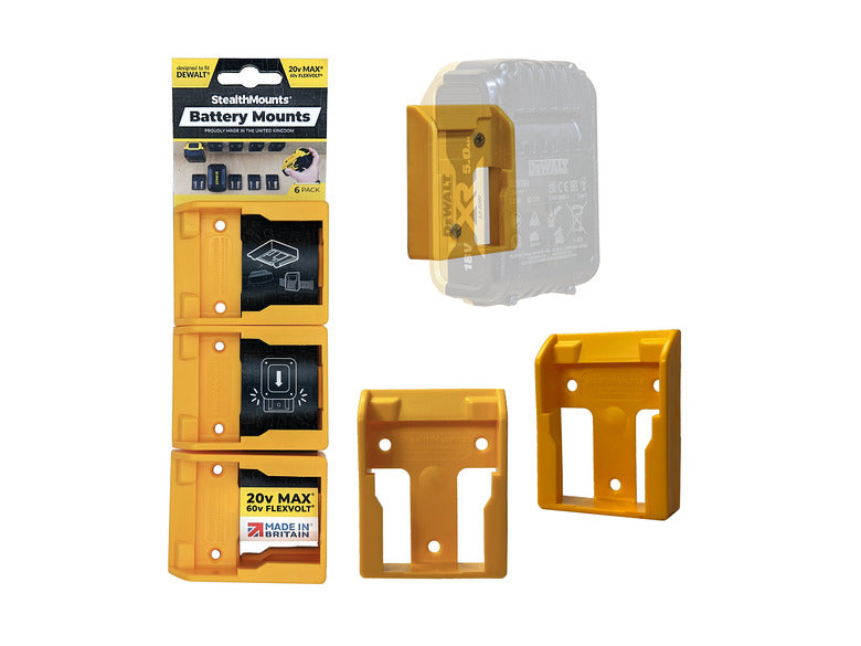 StealthMounts Battery Mounts for DeWalt 18v/54v 6 Pack Yellow