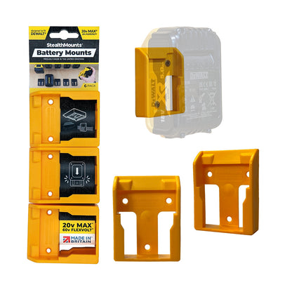 StealthMounts Battery Mounts for DeWalt 18v/54v 6 Pack Yellow