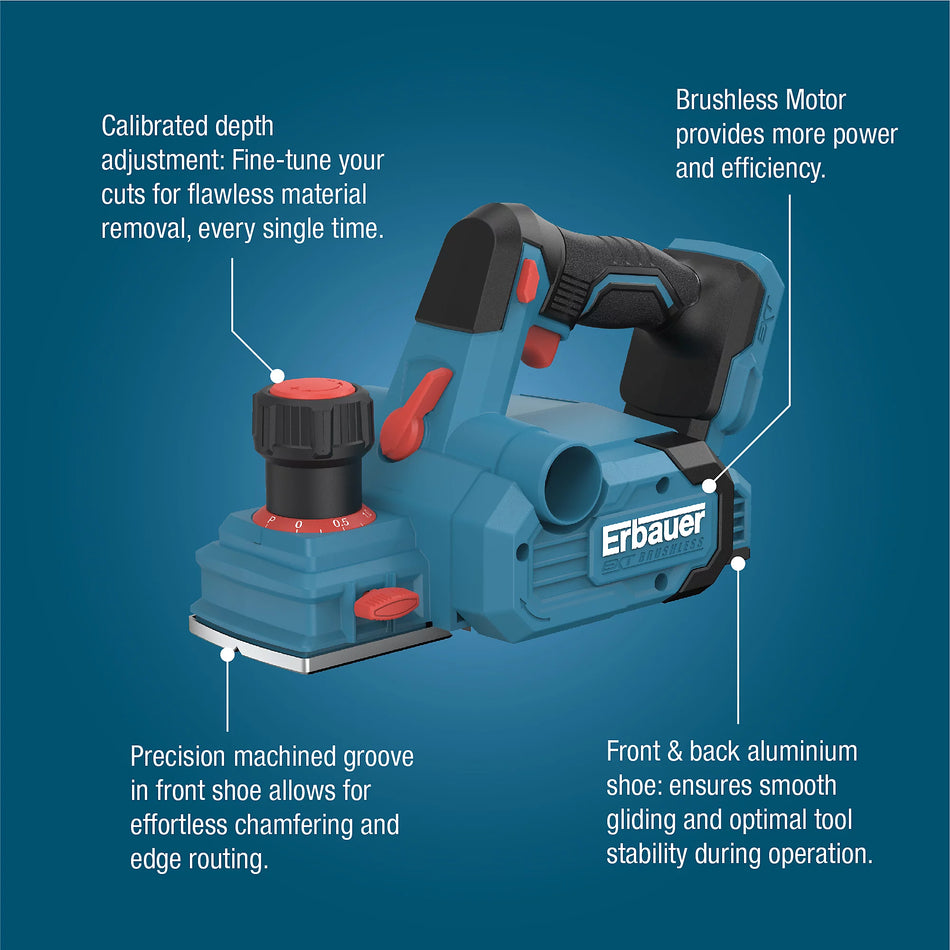 Erbauer 18V Planer 82mm Brushless V2 Cordless  (Bare Tool) - ERI1108PLN