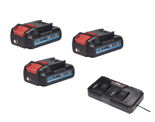 Erbauer 18V 3 x 2Ah Li-ion EXT EBAT18-Li-2/EMC18-Li Fast Battery Charger KIT