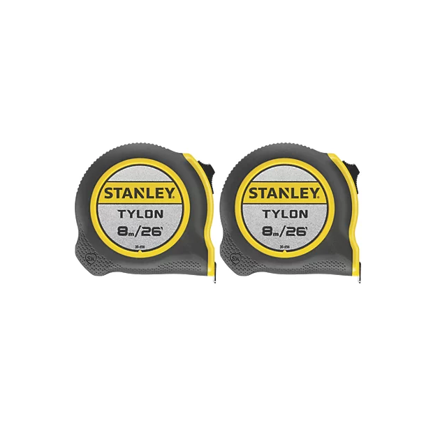 Stanley 8m Tape Measure Set 2 Pack Tylon-Coated Steel Blades