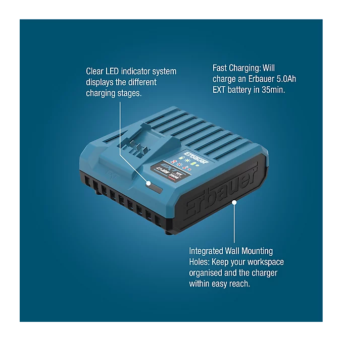 Erbauer Fast Battery charger 230-240V EXT 11.5A Li-ion