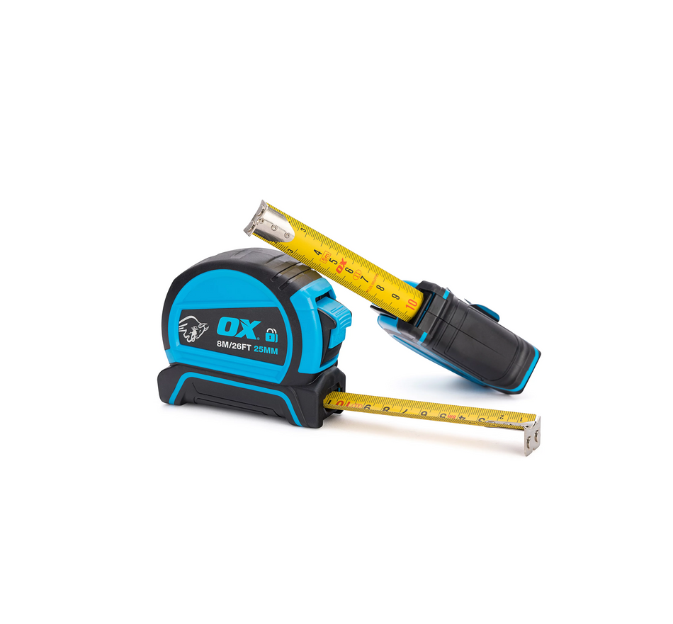 OX Tape Measure Pro Dual Auto Lock Tape Double Sided 8m Pack of 2