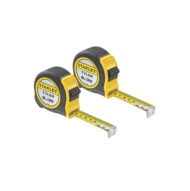 Stanley 8m Tape Measure Set 2 Pack Tylon-Coated Steel Blades