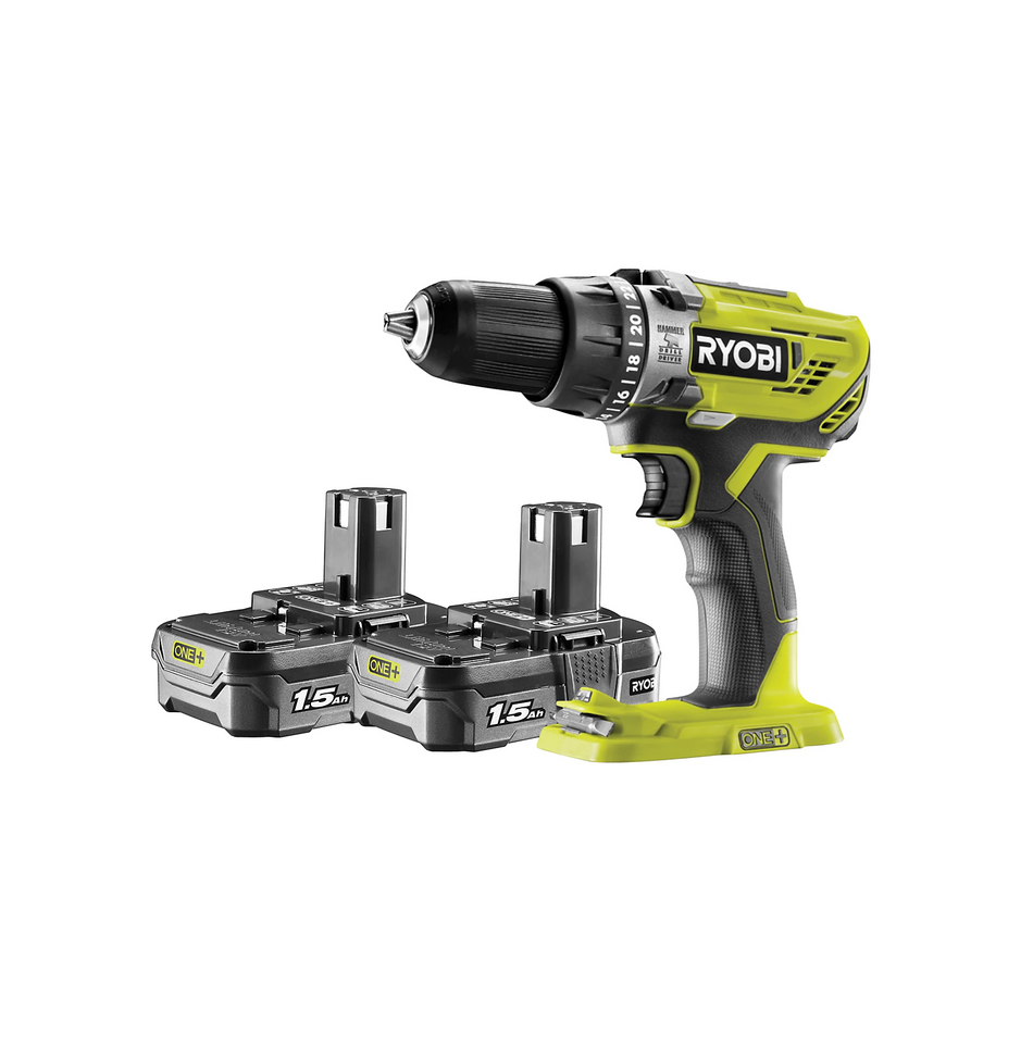 Ryobi 18V Li-ion Cordless Combi Drill  2 x 1.5Ah Charger & Bag