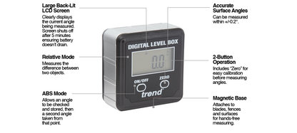 Trend Digital Level Box and Angle Finder (Magnetic Base & LCD Display) for Woodworking and Accurate Table/Mitre Saw Angle Setting, DLB , Black